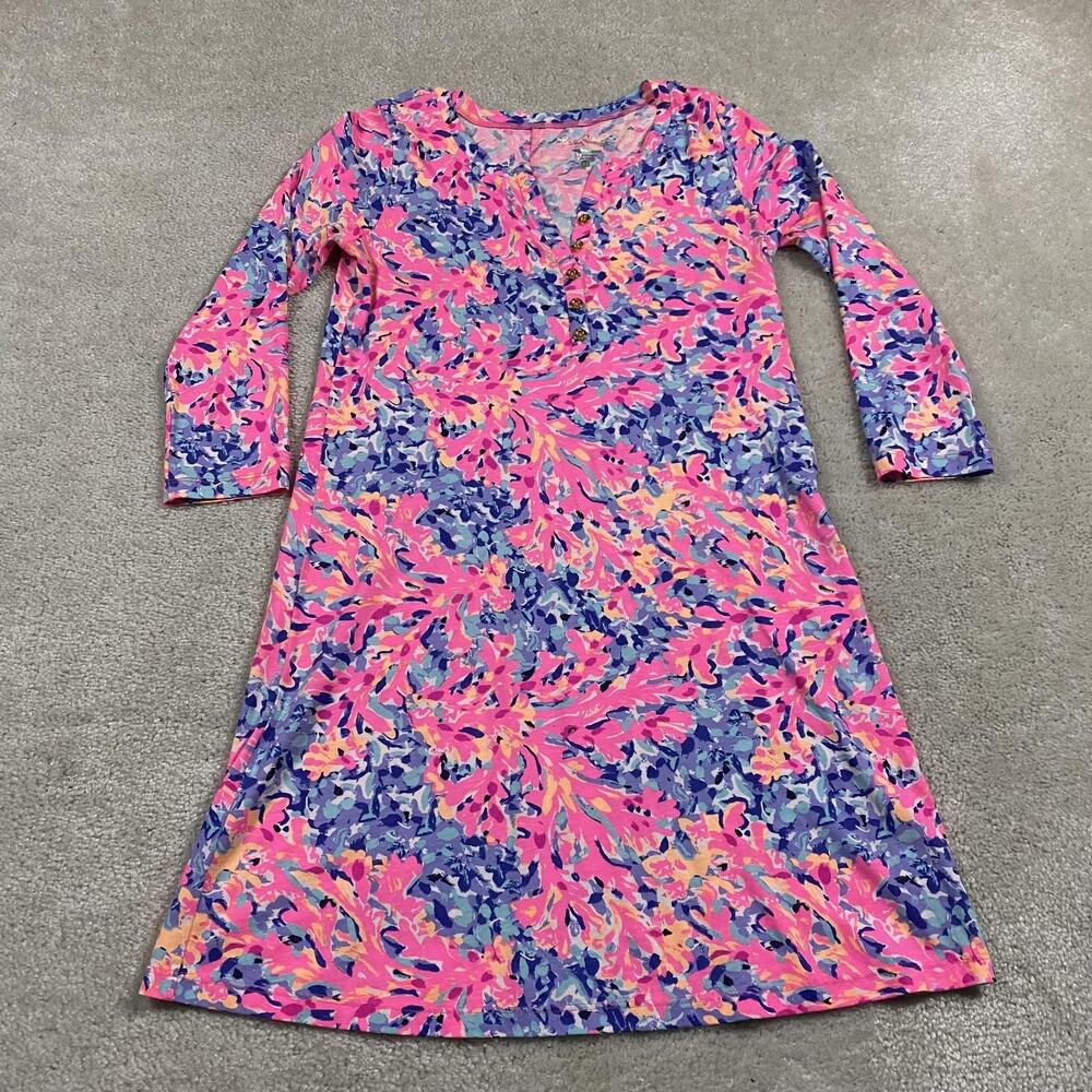 Lilly Pulitzer Dress Womens XS Pink Blue Print Pima Cotton 3/4 Sleeve Summer